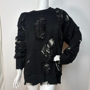 KATE HEWKO- Black Distressed Goth Punk Sweater Size Large